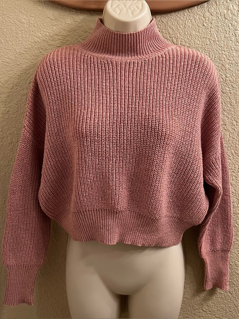 Aqua Sz.S Shimmery Mock Neck Sweater in Dusty Pink
